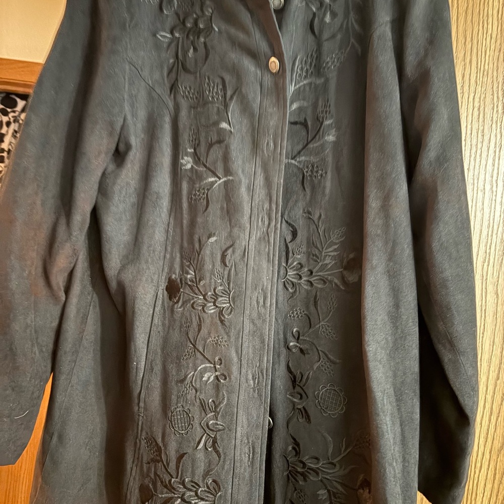 Susan Graver Black Floral Trench Coat